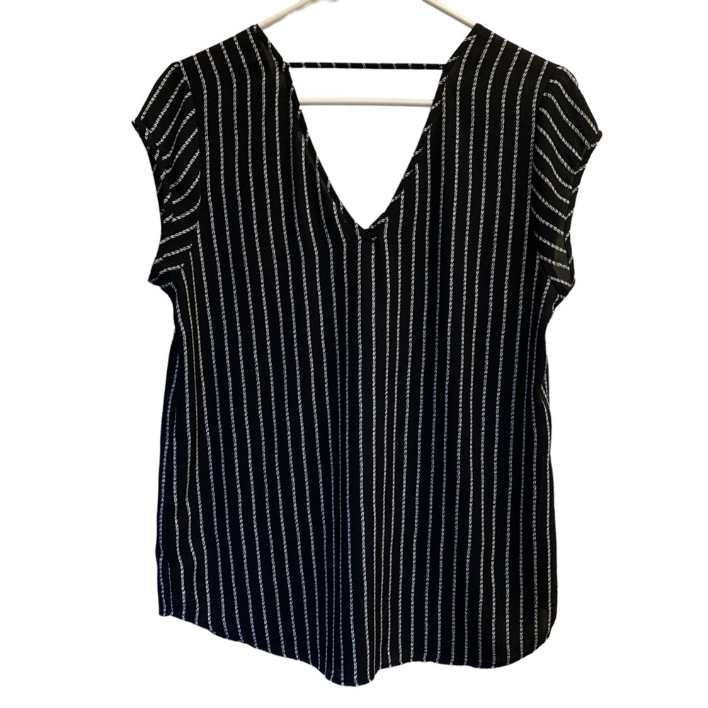 Halogen V-Neck Blouse Black Striped Size Small